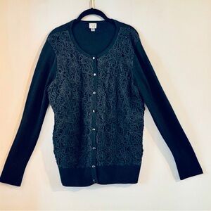 a new day black Lace-Front Button Cardigan Size XL